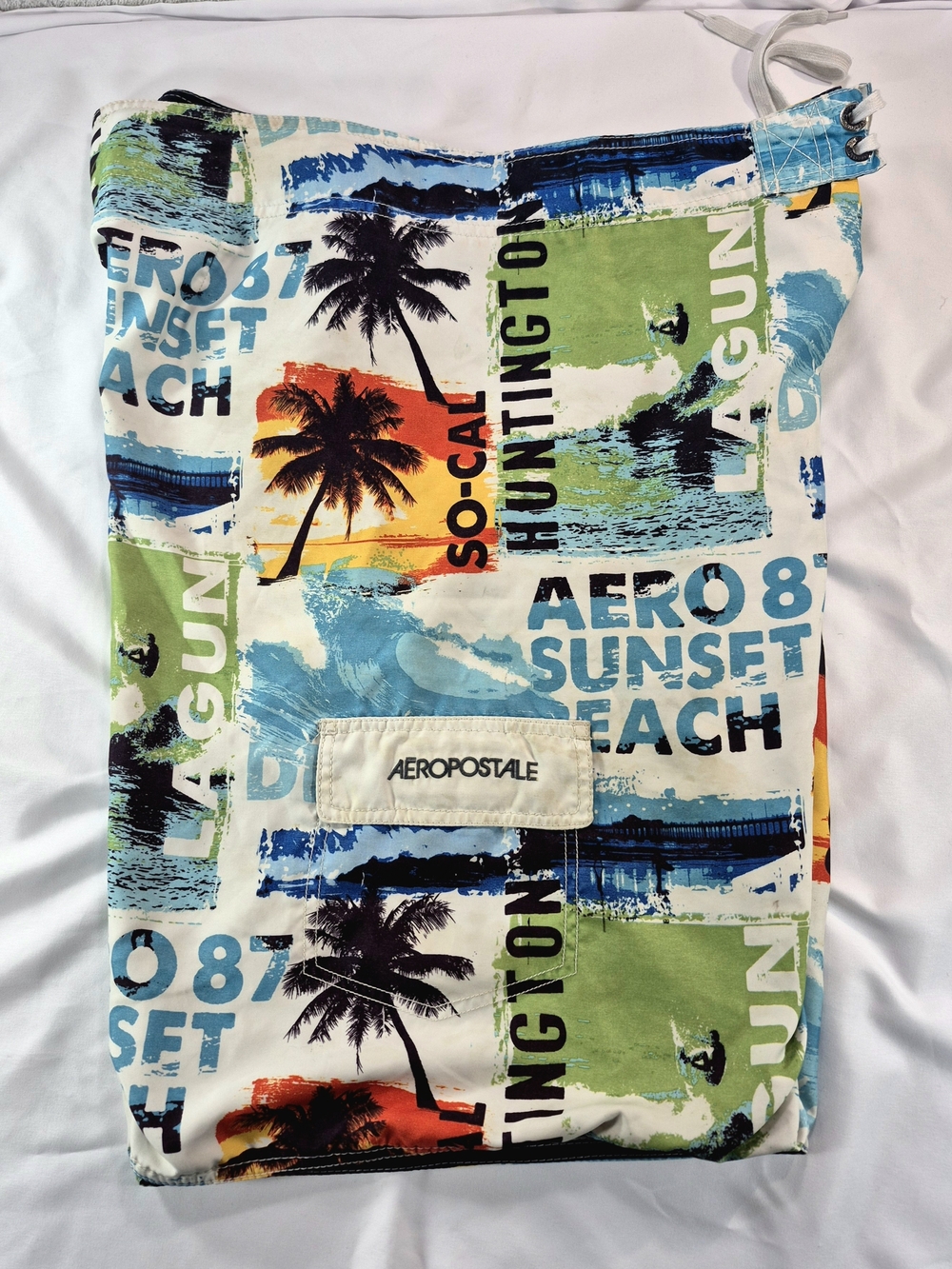 VTG Aeropostale Aero 87 Graphic Beach Print Board Shorts Swim Trunks 38W Surf